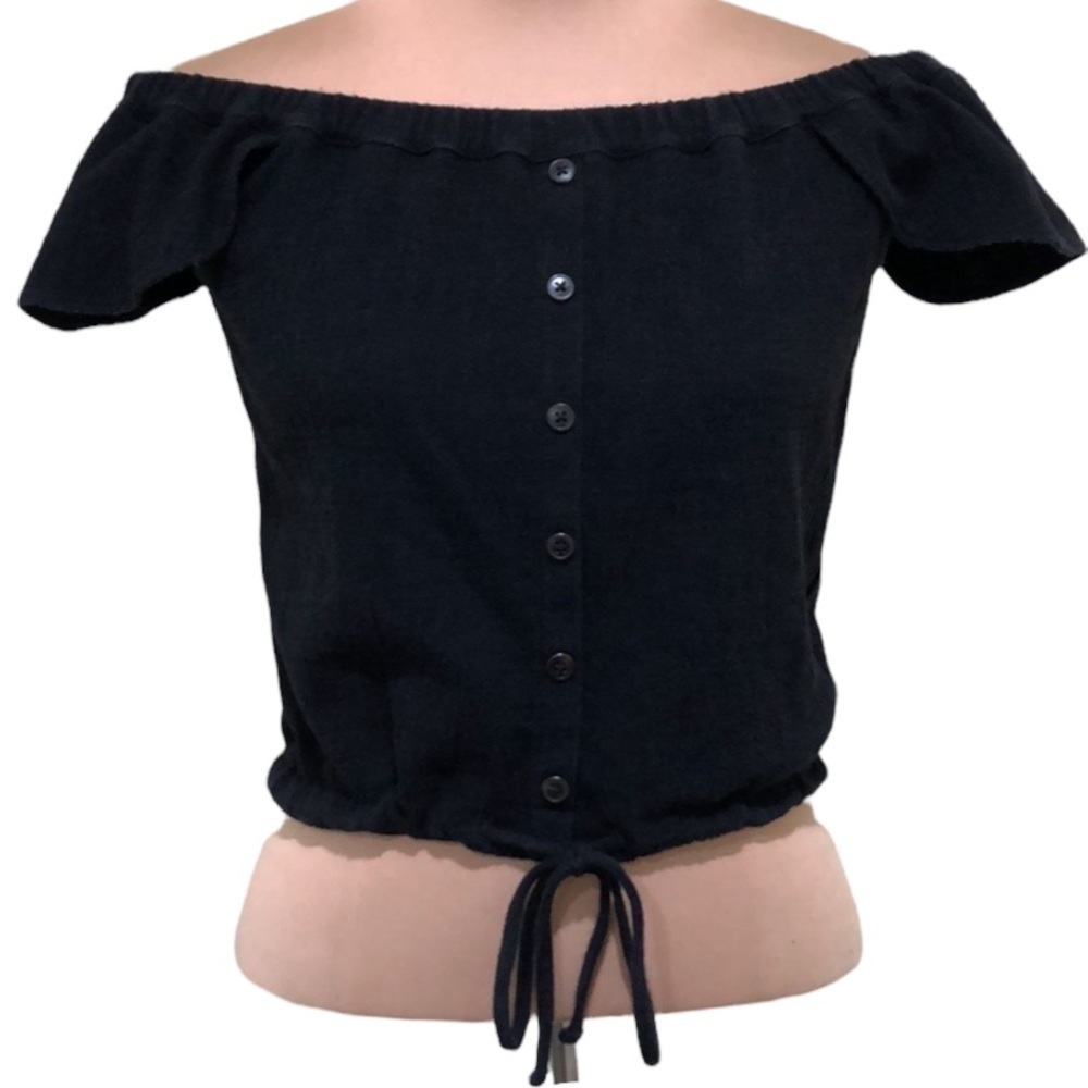 Madewell Off Shoulder OTS Flutter Sleeve Textured Button Up Crop Top Size Medium